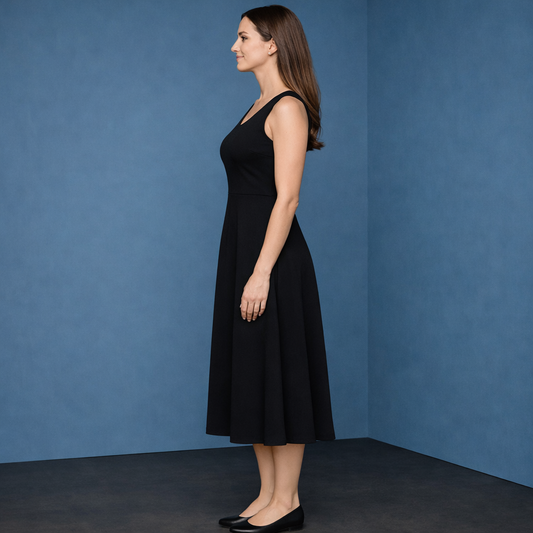 Damen Midikleid Schwarz - Elegantes ärmelloses Cocktailkleid mit V-Ausschnitt