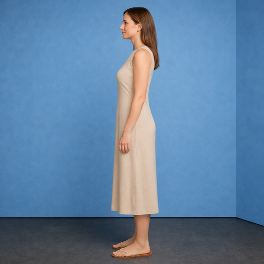 Damen Midikleid Beige - Elegantes ärmelloses Sommerkleid in A-Linie