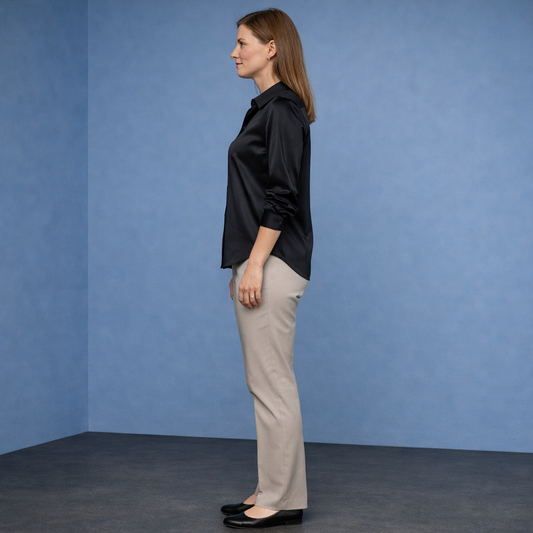 Damen Satin-Bluse Schwarz - Elegante Business-Bluse mit langen Ärmeln