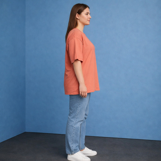 Damen Oversized T-Shirt Koralle - Lässiges Longshirt im Boyfriend-Stil
